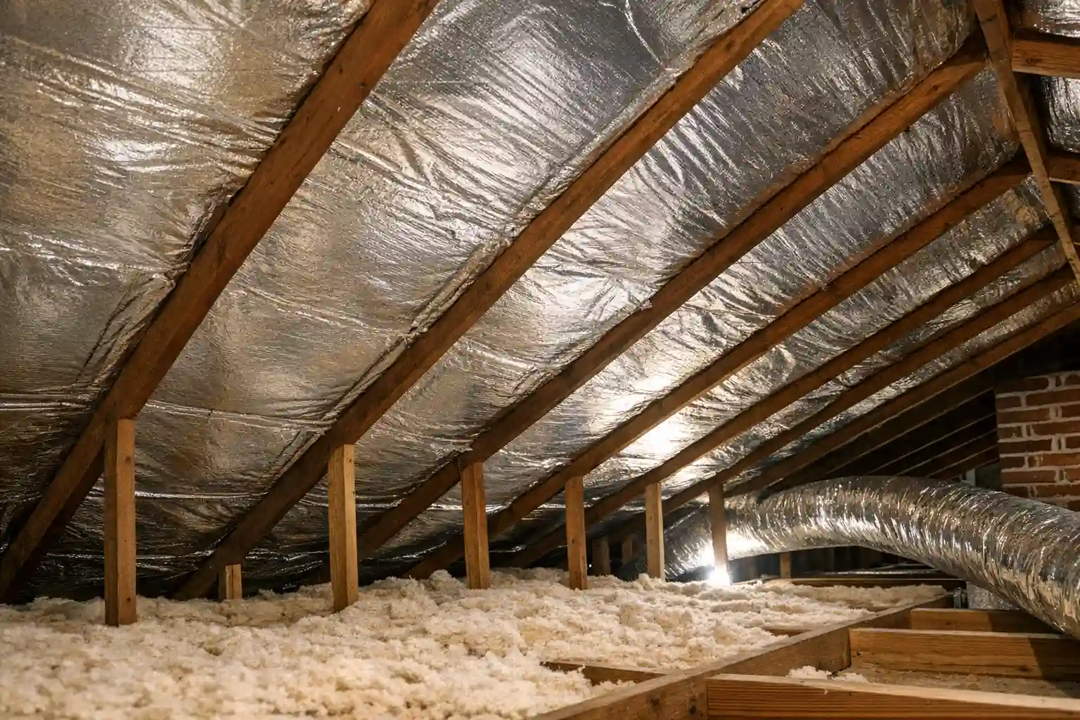 Radiant barrier in Virginia Beach attic installed under the roof deck