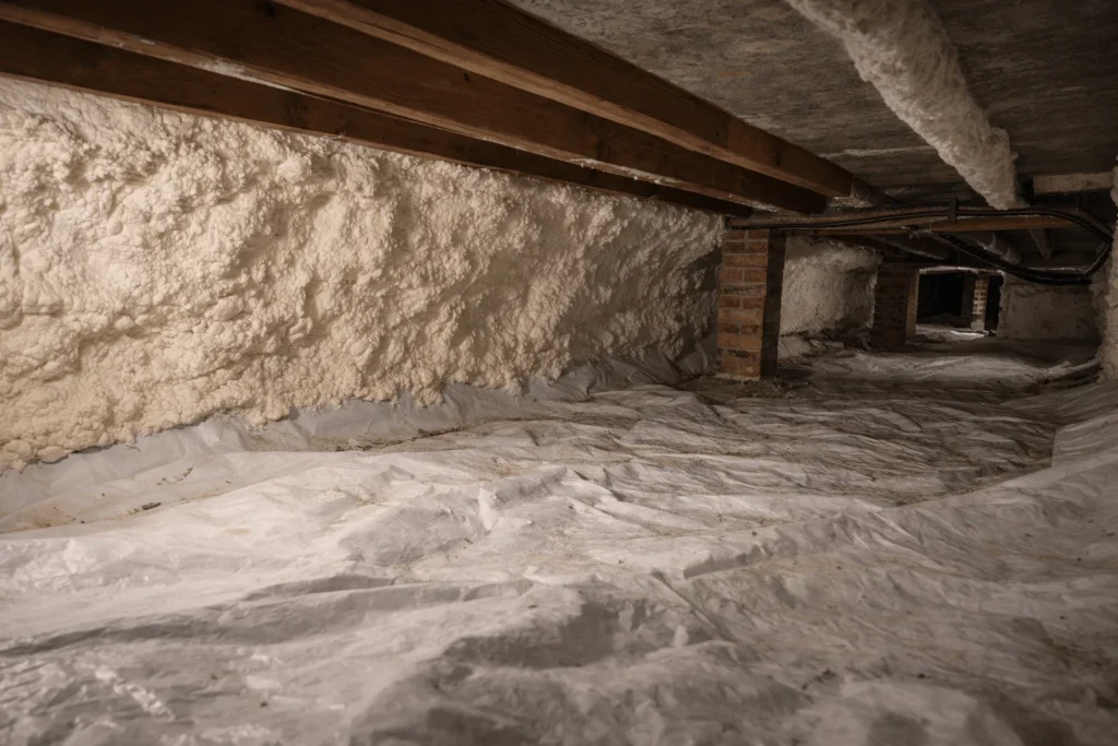 Crawl space insulation cost in Virginia Beach with spray foam and vapor barrier