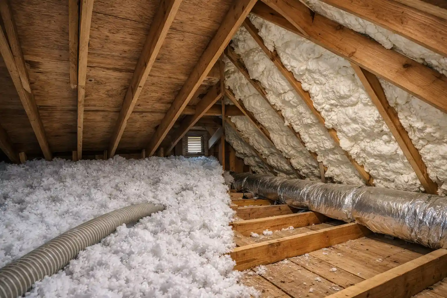 Spray foam vs blown-in insulation in a Hampton Roads attic interior